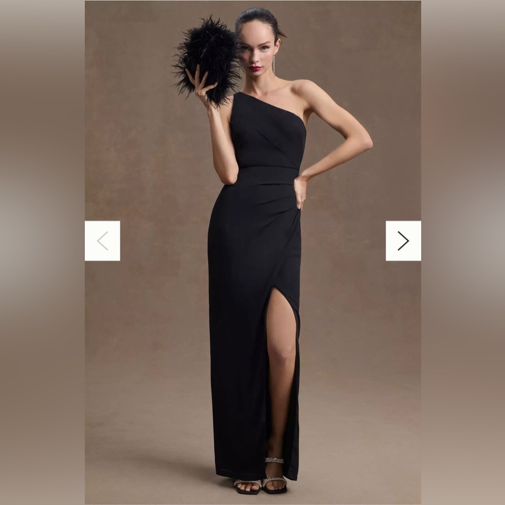 ANTHROPOLOGIE BHLDN Chloe One-Shoulder Side-Slit Georgette Gown